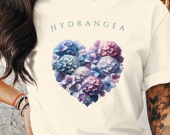 Hydrangea Heart Floral T-Shirt, Botanical Garden Lover Gift