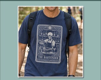 Bartender Shirt, Gift for Mixologist, Halloween Bar Staff Tee, Gothic Skeleton Bar Worker Top