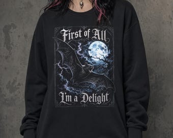 Divertida camiseta gótica de murciélago, Ante todo soy un encanto, Camiseta de terror Comfort Colors, Humor negro espeluznante de Halloween