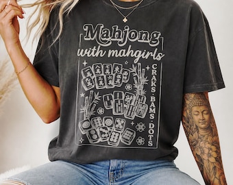 Camiseta divertida de Mahjong, camiseta Comfort Colors, camiseta con estampado vintage, sudadera con estampado de juego de fichas, noche de juegos para chicas