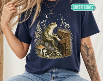 Piano T-Shirt or Sweatshirt, Whimsical Pianist Shirt, Goblincore Frog Musician Gift