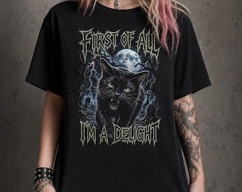 Camiseta gótica de gato negro, suéter de Halloween con humor negro sarcástico, camiseta de algodón Comfort Colors Bootleg, regalo divertido con temática de gatos