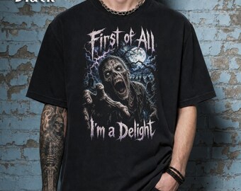 Camiseta pirata de zombies, camiseta gótica de terror, suéter sarcástico de Halloween para hombre, primero que nada soy un encanto, camiseta Comfort Colors