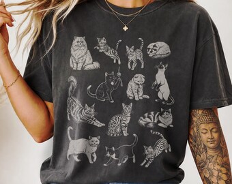 Cat Lover Shirt, Patterned Cat Breeds Sweater, Comfort Colors Feline Fashion, Cat Themed Gifts,Kitten Crewneck