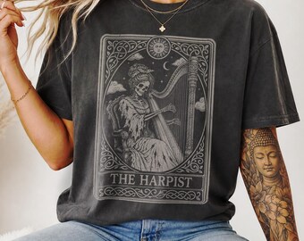 Harp Player Shirt, Gift for Harpist, Gothic Skeleton Musician, Tarot Card Sweater