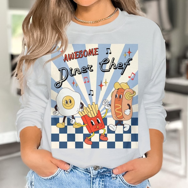 Retro Vintage Diner Chef Sweatshirt or T-Shirt , Chef Gift, Diner owner, Restaurant Owner, Foodie Sweatshirt, Chef Shirt