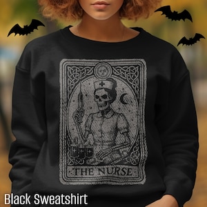 Nurse Halloween Tarot Card Shirt, Skeleton Nurse Sweatshirt, Gothic Nurse Tote Bag, Scary Nurse Spooky Season Tee, Macabre Nurse Crewneck