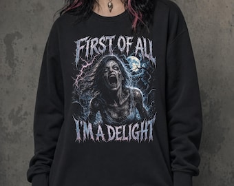 Camiseta de Halloween para mujer con estampado de zombis, suéter con cita sarcástica espeluznante, "Soy una delicia", camiseta de Walking Dead Comfort Colors