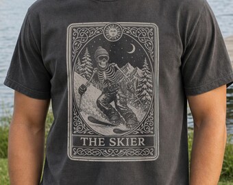 Skiing Shirt, Gift for Male Skier, Gothic Skeleton Halloween Tee, Men's Ski Sweater