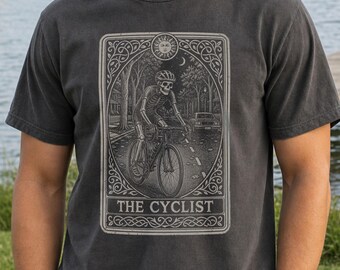 Cycling Shirt, Gothic Skeleton Cyclist Tarot Card Sweater, Gift for Bicycle Lover, Spooky Halloween Tee for Road Cyclist