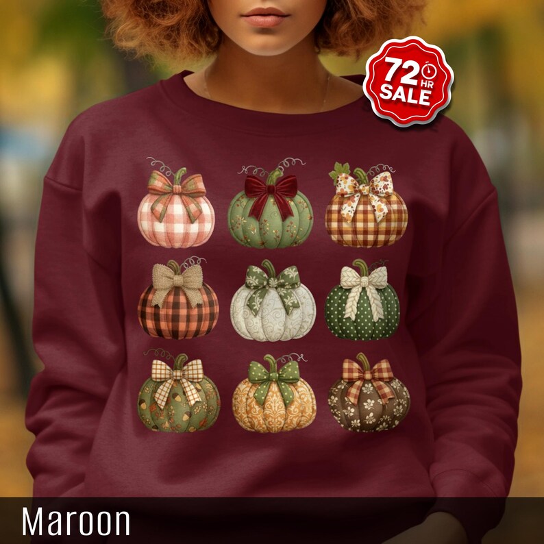 Festive Autumn Pumpkin Bow Sweatshirt, Cozy Fall Fashion, Thanksgiving Themed Pullover, Perfect for Seasonal Celebrations