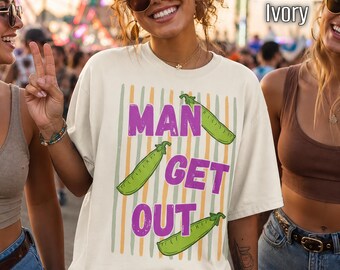 Camiseta de tirabeques, camiseta de rayas de moda para mujer, sudadera divertida con juego de palabras sobre comida "Man Get Out", top de verano Comfort Colors® con estampado de dopamina