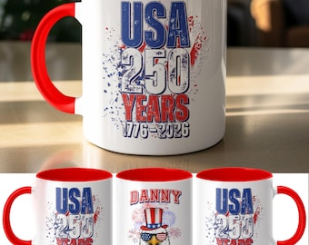 Taza personalizada de los 250 años de EE. UU., regalo de recuerdo del 250 aniversario de Estados Unidos, recuerdo conmemorativo del 4 de julio.