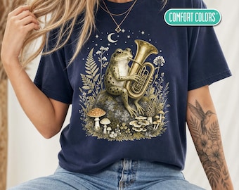 Tuba T-Shirt or Sweatshirt, Whimsical Tubist Shirt, Goblincore Frog Musician Gift