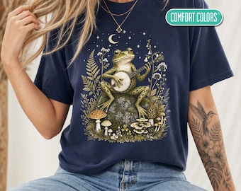 Banjo Shirt or Sweater, Whimsical Banjo Player T-Shirt, Goblincore Frog Musician Gift