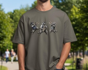 Camiseta o sudadera con estampado de mapache y banda de jazz, camiseta con estampado de animales de banda de música