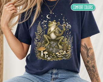 Lyre Shirt or Sweater, Whimsical Lyre Player T-Shirt, Goblincore Frog Musician Gift