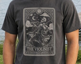 Violin Shirt, Male Violinist Halloween Gift, Macabre Skeleton Sweater, Men's String Musician Tee