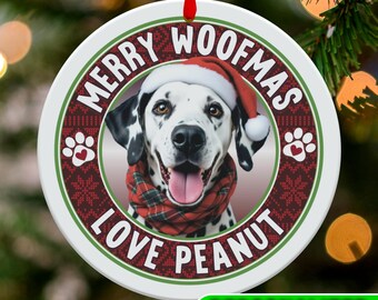 Personalized Dalmatian Ornament, Christmas Dog Themed Decoration, Double-Sided UV LED Printed Aluminum.