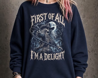 Camiseta de vaquera esqueleto, suéter gótico oscuro de Halloween, camiseta sarcástica, camiseta de colores macabros y cómodos.