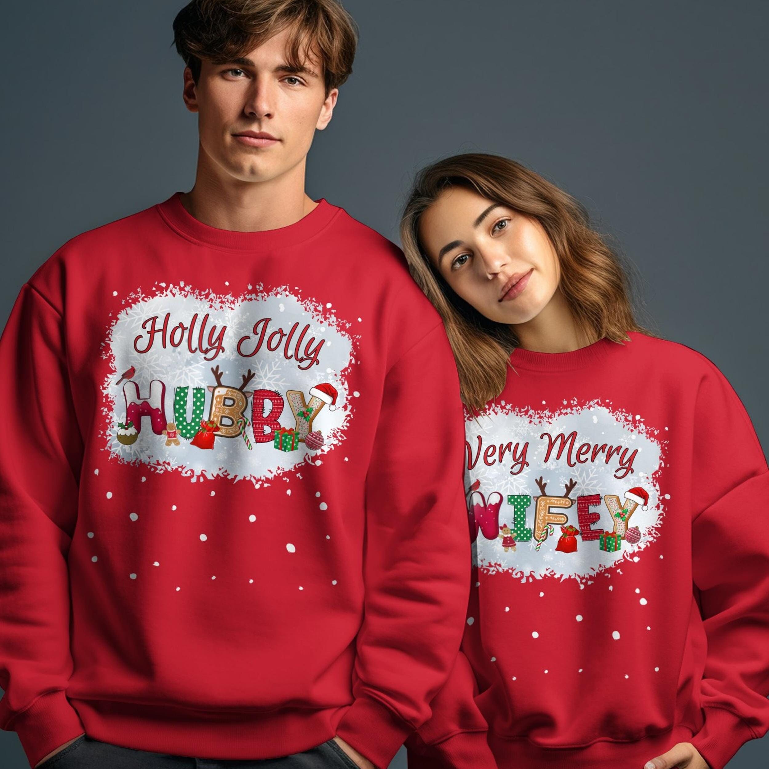 Couples Matching Christmas Jumper Sweatshirt Mr Mrs Hubby Wifey Xmas Jumpers Husband and Wife Sweater Holly Jolly Very Merry Etsy UK