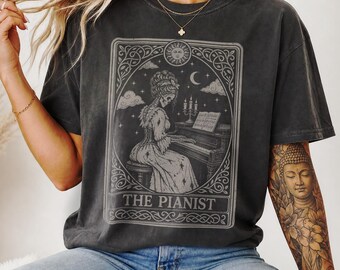 Piano Player Shirt, Gothic Pianist Gift, Women's Spooky Skeleton Sweater, Pianist Tarot Card Tee