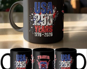 Taza de cerámica con temática de hockey sobre hielo de EE. UU., 250 años, taza de recuerdo personalizada del 4 de julio, recuerdo patriótico del Día de la Independencia.