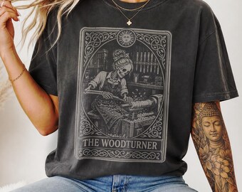 Wood Turning Shirt, Gothic Woodturner Tarot Card Sweater, Gift for Woodwork, Halloween Tee for Carpenter