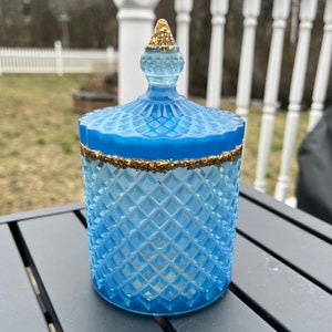 Tarro de resina con adornos dorados, de color azul Pacífico a tropical, de resina, para guardar baratijas, para decoración del hogar, para guardar joyas, para todo