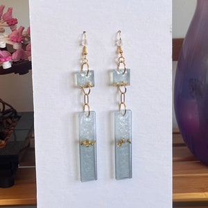 Ice and Dark Blue Rectangle Earrings, Stamped 14ct Gold Plated Jewelry, Handmade