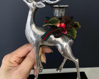 Bougeoir Tête De Cerf Pottery Barn Argenté - Pour Bougie Pilier - Noël
