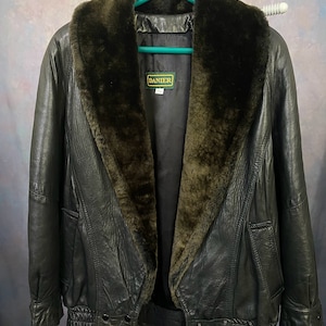 W0097 veste d'hiver en cuir vintage/veste en cuir Danier pour hommes/grand col en fourrure/veste en cuir noir