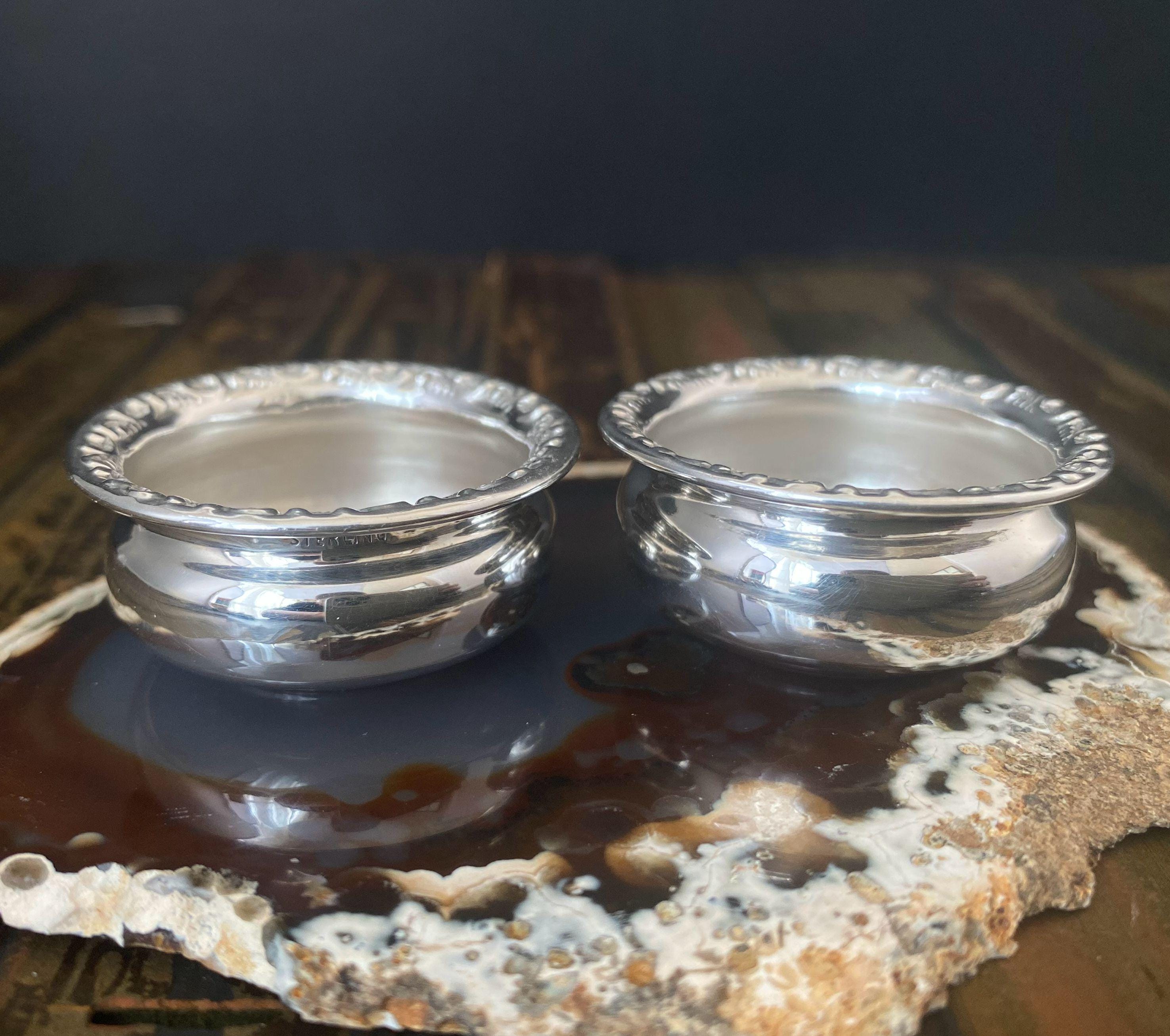 W0766 ヴィンテージ ポリッシュ スターリングシルバー オープン ソルト