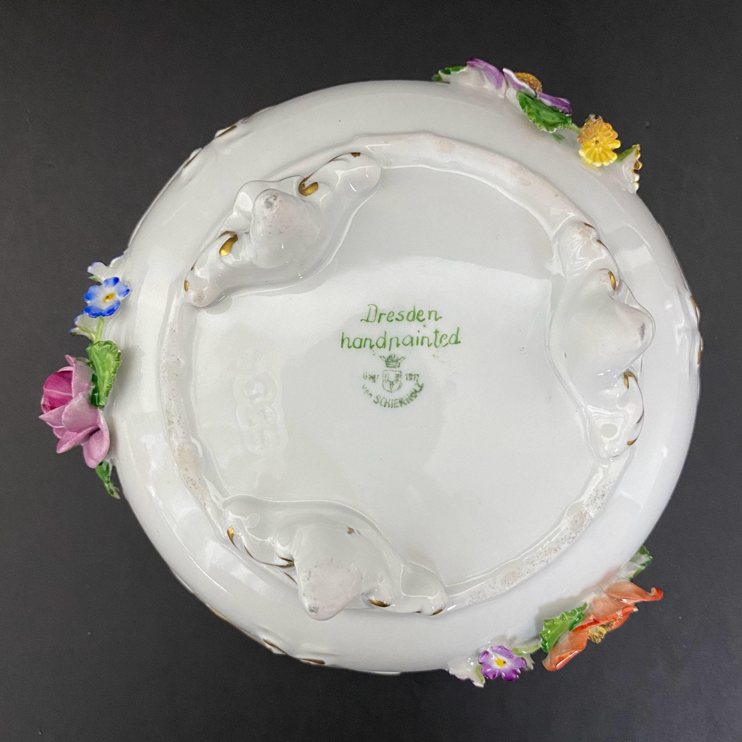 W0417 Vintage Von Schierholz Hand-painted Porcelain Footed Bowl