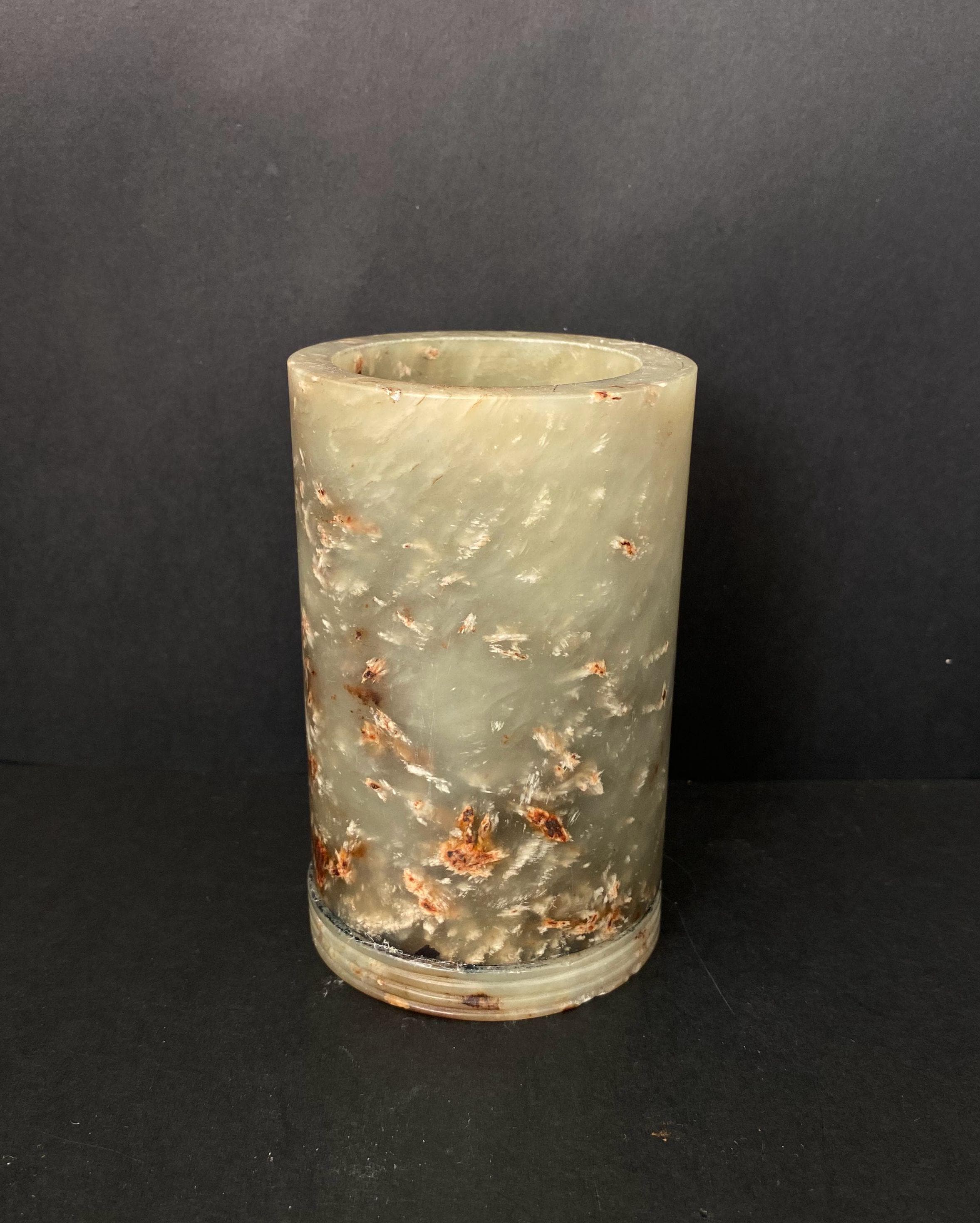 W0534 ヴィンテージチンセス翡翠ブラシポット/翡翠花瓶彫刻/家の装飾