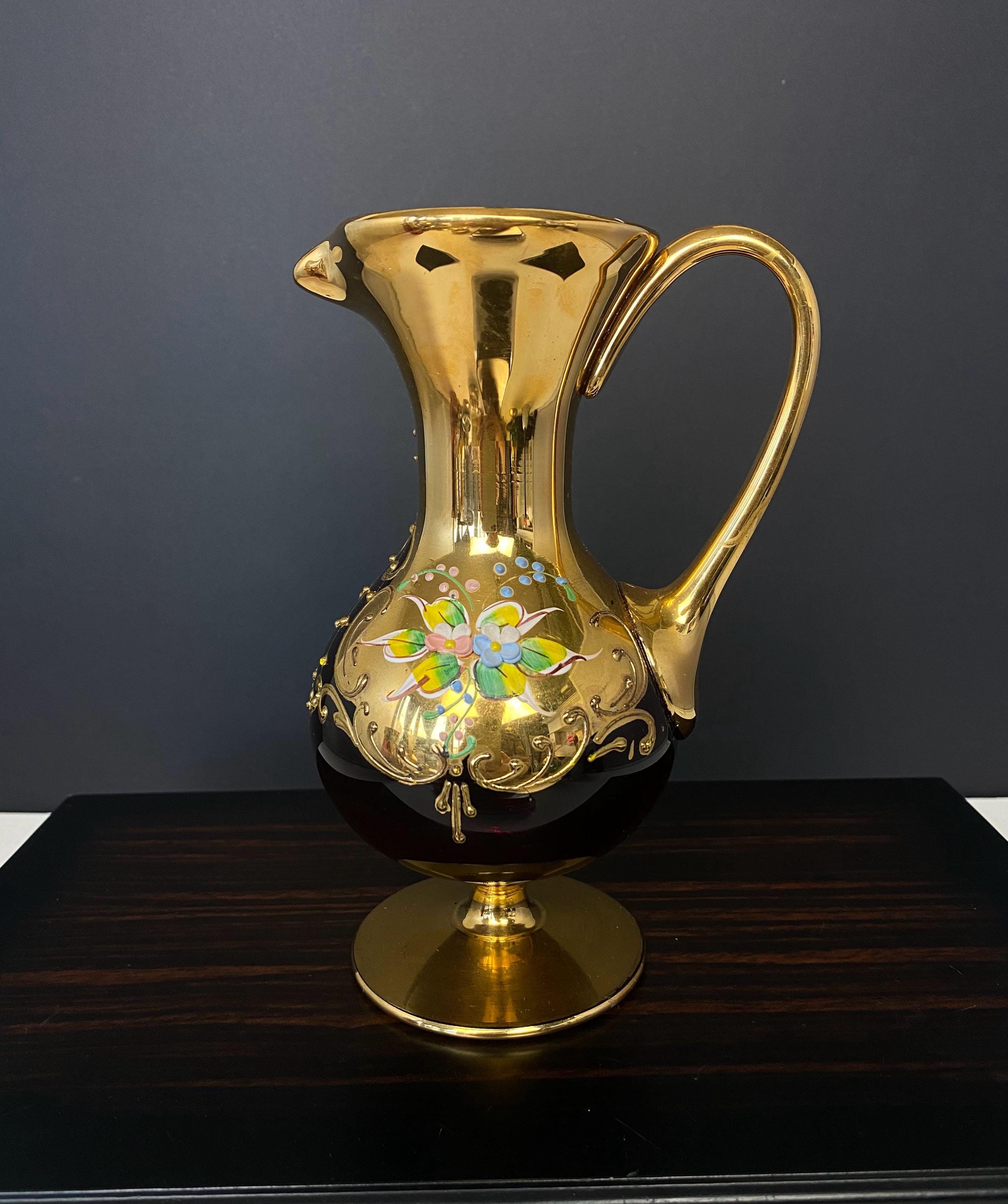 W0989 ヴィンテージ ベネチアン ムラーノ 24K ゴールド 金箔花瓶 / 血