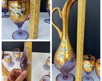 W0455 ヴィンテージ ムラーノガラス デキャンタ＆ワイングラスセット