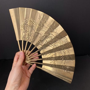 W0842 Vintage Schwerer massiver asiatischer Handfächer / Phoenix Messingfächer / Messingfächer