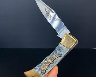 Navaja de bolsillo vintage EAGLE W1113 / Hoja de acero inoxidable / Mango sintético con refuerzos de latón / Navaja plegable