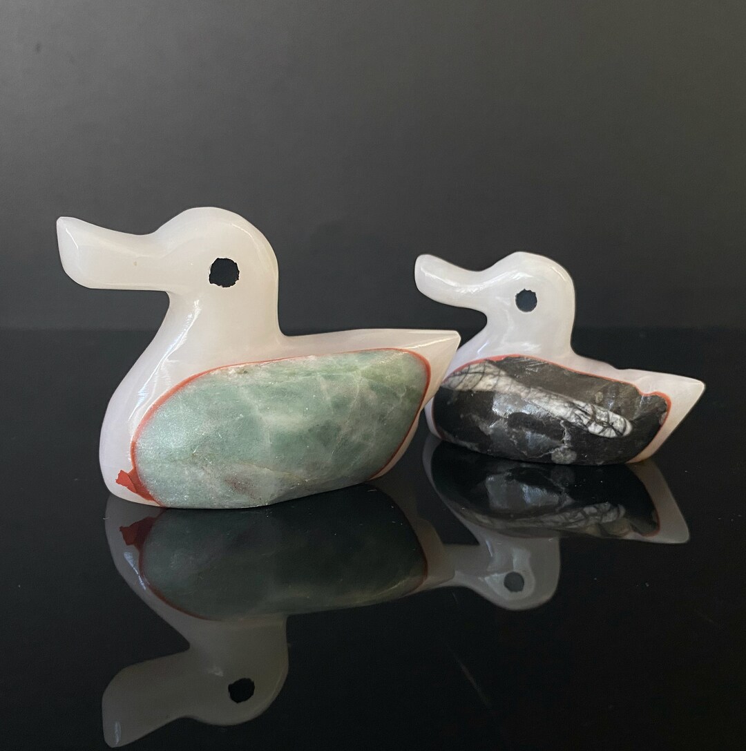 W0107 Vintage Bird Sculpture/ Set of 2 Bird Carving/ Natural Jade