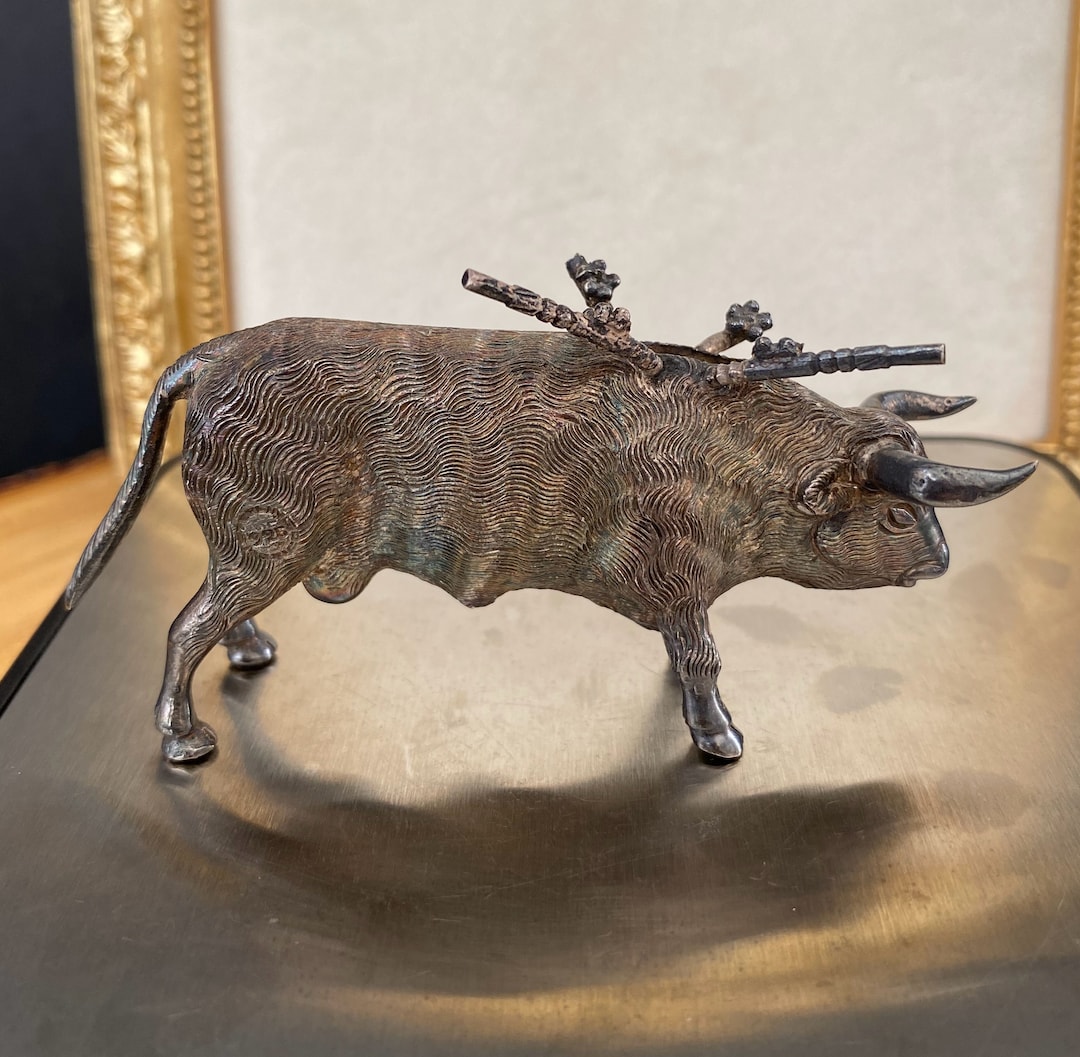 Bull Rack Toothpick W0203 Antique Rare STERLING SILVER 925 Sliver Cow Bull Matador /925 ...