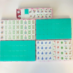 W0664 Vintage Blue White Mahjong Set / Large Mahjong Tiles / Complete Mahjong Game /144 Tiles+4 Blanks+16 Joker Wild Tiles (Total 164 Tiles)