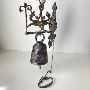 W0896 Vintage Belgium Wall Mounted Solid Brass Bell / Door Bell or Wall Hanging Bell / Monastery Style Home Décor