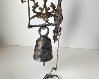 W0896 Vintage Belgium Wall Mounted Solid Brass Bell / Door Bell or Wall Hanging Bell / Monastery Style Home Décor
