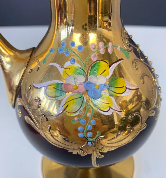 W0989 ヴィンテージ ベネチアン ムラーノ 24K ゴールド 金箔花瓶 / 血