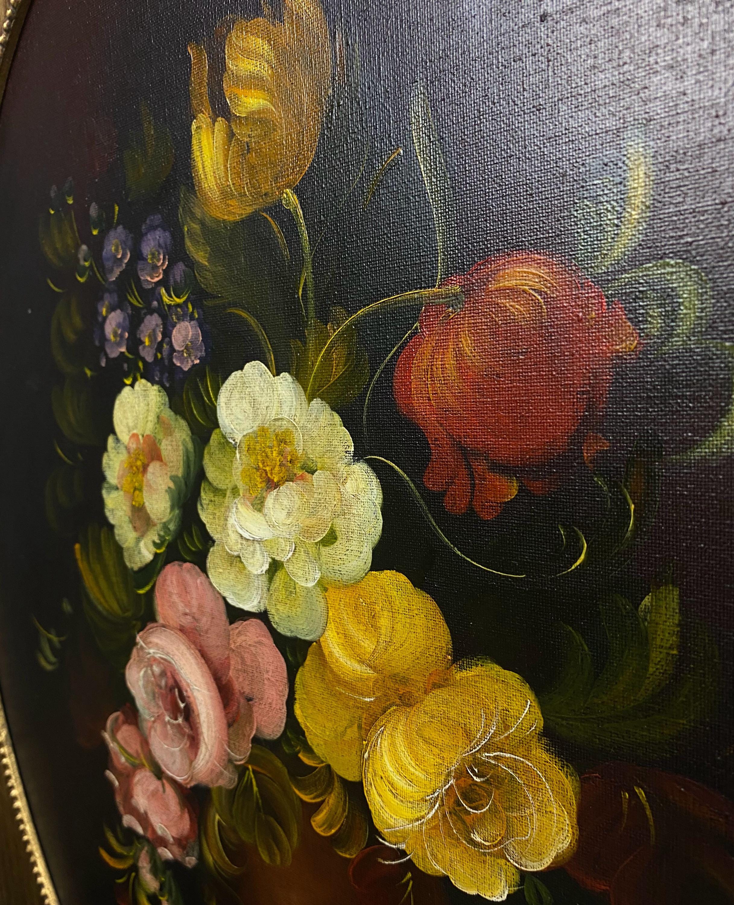 W0541 Vintage R.rosini Painting Baroque Flower Still Life 1950s on