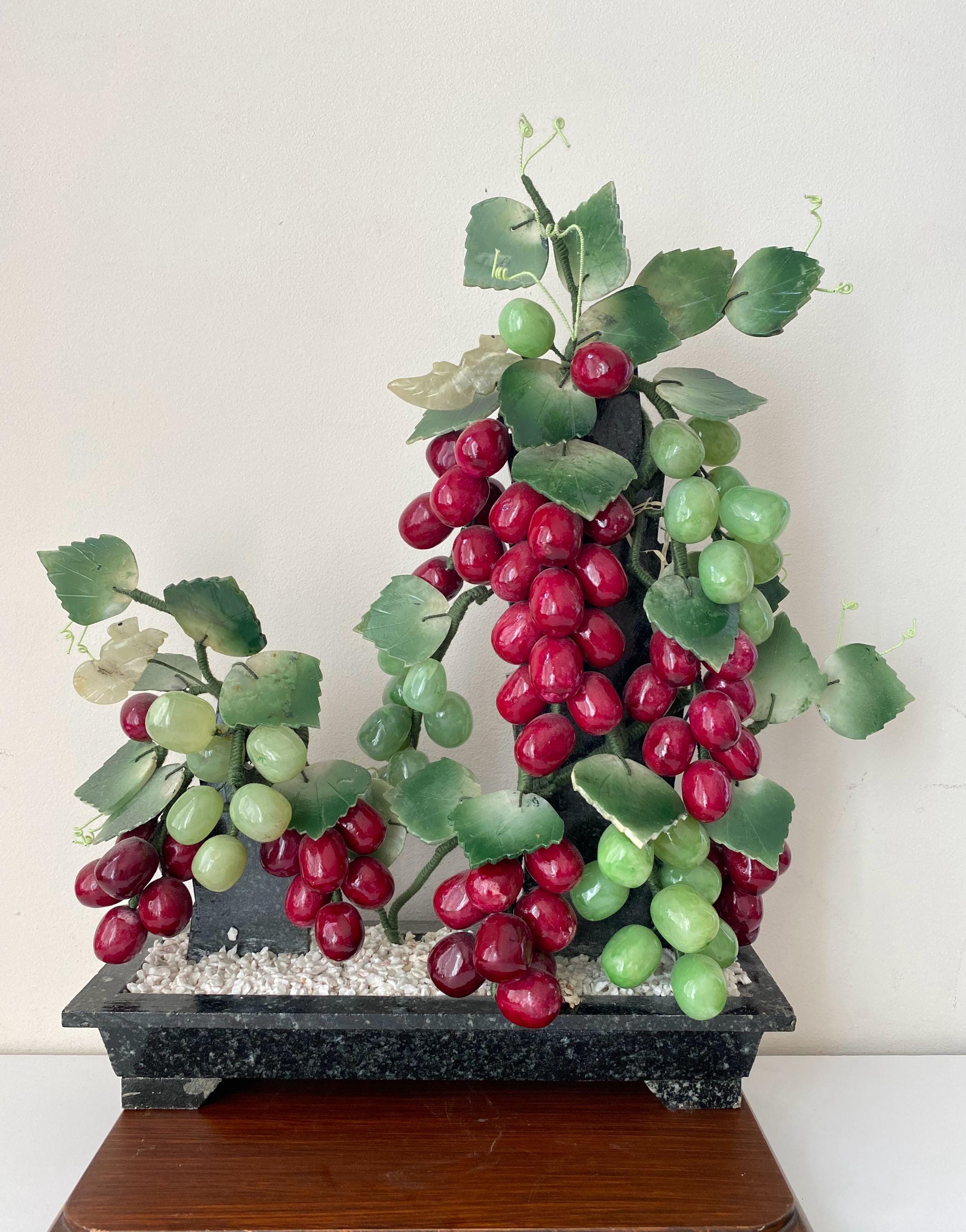 W0491 ヴィンテージ 大型翡翠 ブドウの木 彫刻 / ブドウ 盆栽