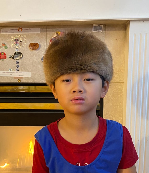 W0035 Vintage Kids mink fur hat/  brown winter hat