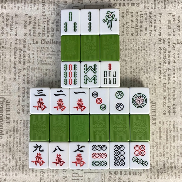 W1056 Vintage Extra Large Grass Green Mahjong Tiles /incomplete Mahjong Set / 27 Tiles Only (1–9 Dots / 1–9 Characters / 1–9 Bamboo)