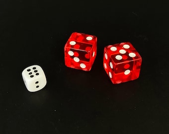 W1071 Vintage Transparent Red Dice Set with Small White Dice / Retro Game Room Décor / Collectible Dice